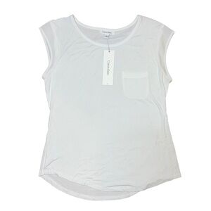 Calvin Klein Suit White Short Sleeve Shirt Blouse Pocket NWT Small
